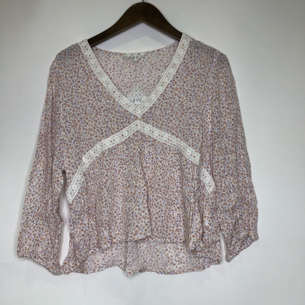 Hippie Rose Pink Floral Lace V-Neck Blouse